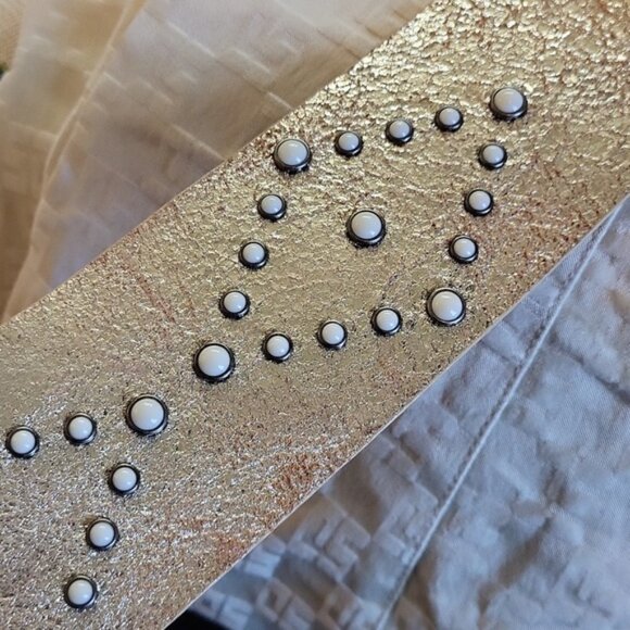 Another Line Inc. Leather White Studded Belt Solid Brass Silver Buckle Medium main image 9